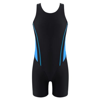 Linjinx Kids Girls Athletic One Piece Swimsuit Racer Back Boyleg Swminwear Competitive Sport Training Bathing Suit Biketard Blue&Black 8 Years