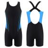 Linjinx Kids Girls Athletic One Piece Swimsuit Racer Back Boyleg Swminwear Competitive Sport Training Bathing Suit Biketard Blue&Black 8 Years view 3