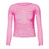 Lejafay Mens Mesh Fishnet See Through Round Neck Long Sleeve T-Shirt Muscle Tops Undershirt Clubwear Hot Pink One Size view 1