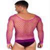 Lejafay Mens Mesh Fishnet See Through Round Neck Long Sleeve T-Shirt Muscle Tops Undershirt Clubwear Hot Pink One Size view 3