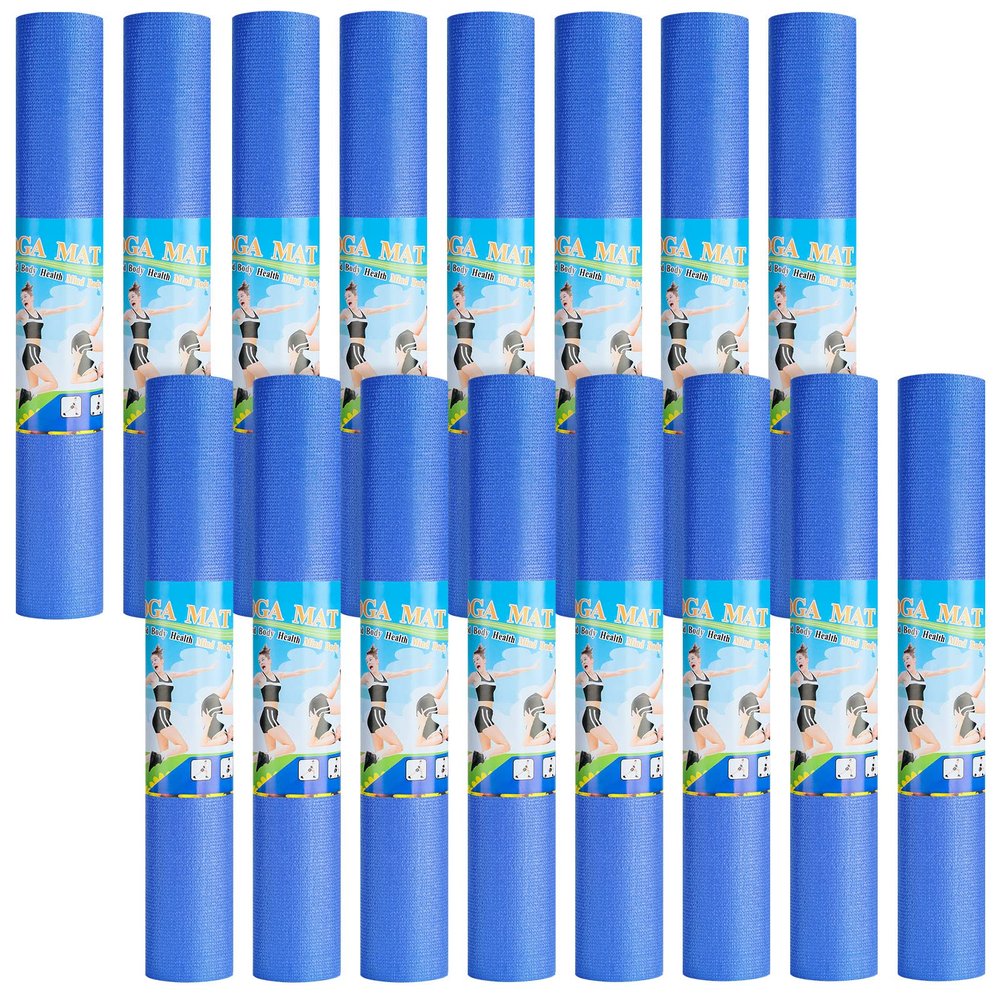 16 Pack 24 Pcs 3 mm Thick Yoga Mat Bulk, Exercise Workout Non Slip Fitness Pad for Women Kids Gym Home Yoga Pilates, Reliable Sturdy Material and Easy to Clean (Dark Blue)