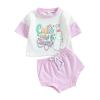 FYBITBO Infant Baby Girl Easter Outfit Bunny Short Sleeve Tops Tshirt and Shorts Summer Easter Matching Clothes Set (Purple Cute As A Bunny, 6-12 Months) view 1