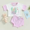 FYBITBO Infant Baby Girl Easter Outfit Bunny Short Sleeve Tops Tshirt and Shorts Summer Easter Matching Clothes Set (Purple Cute As A Bunny, 6-12 Months) view 3