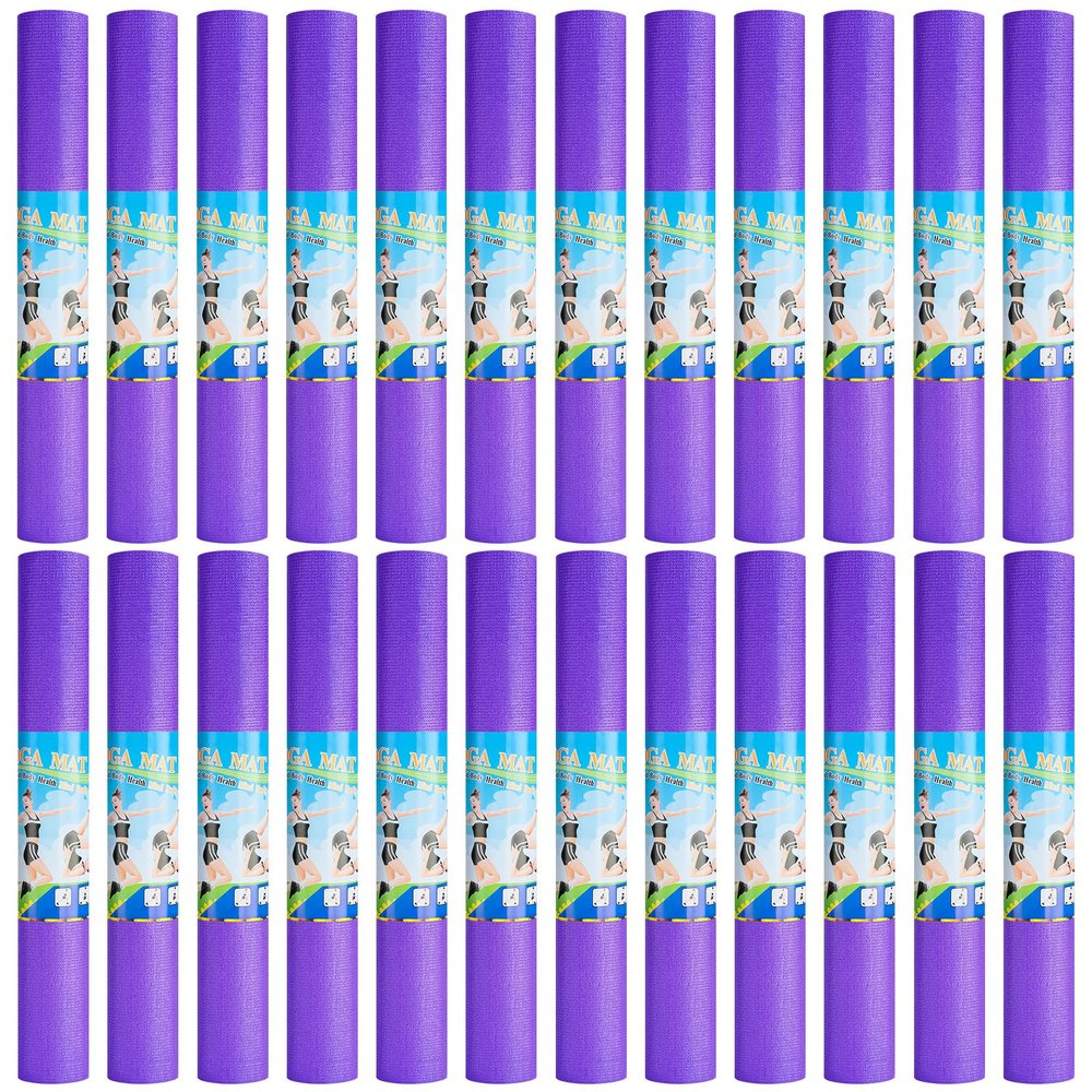 16 Pack 24 Pcs 3 mm Thick Yoga Mat Bulk, Exercise Workout Non Slip Fitness Pad for Women Kids Gym Home Yoga Pilates, Reliable Sturdy Material and Easy to Clean (Purple)