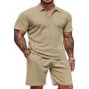 COOFANDY Men's Waffle Knit Polo Shirt and Shorts Set 2 Pieces Outfits Summer Suit Casual Tracksuit with Pockets view 1