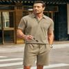 COOFANDY Men's Waffle Knit Polo Shirt and Shorts Set 2 Pieces Outfits Summer Suit Casual Tracksuit with Pockets view 2