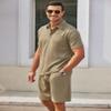 COOFANDY Men's Waffle Knit Polo Shirt and Shorts Set 2 Pieces Outfits Summer Suit Casual Tracksuit with Pockets view 3