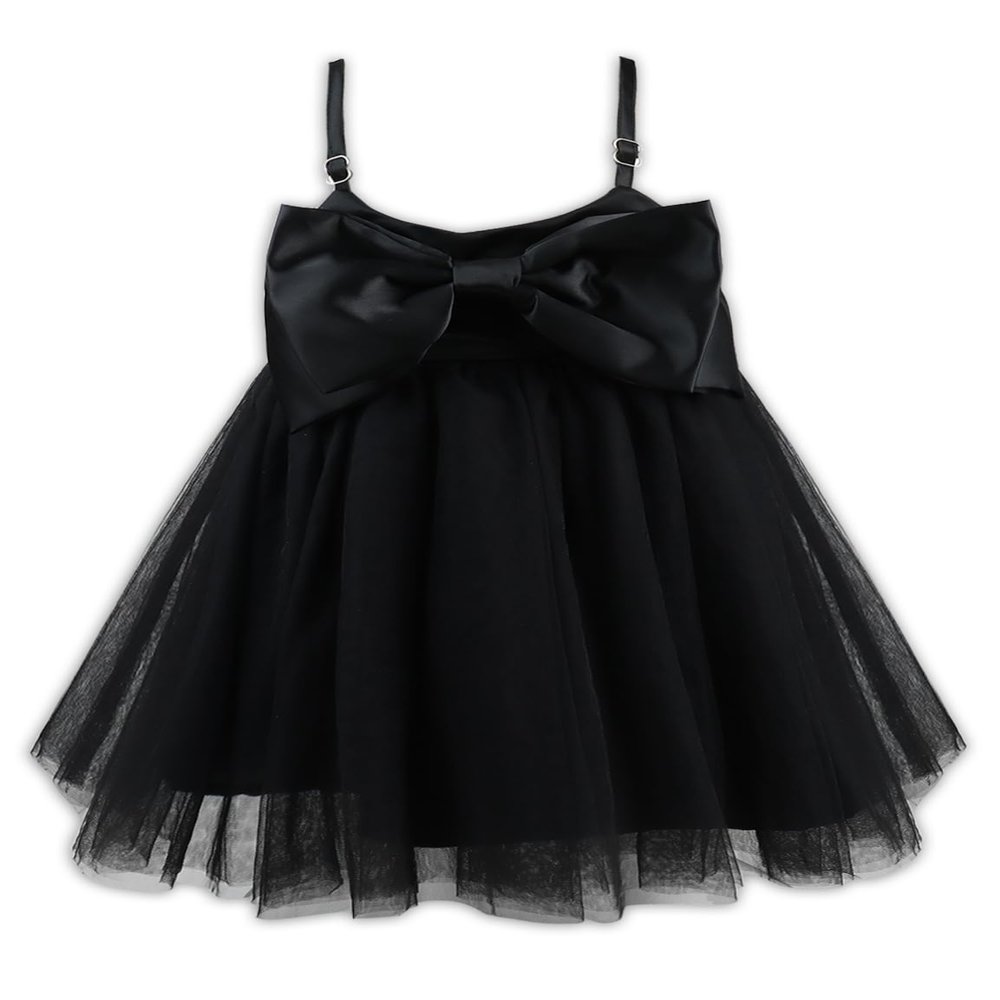 AGQT Toddler Girls Big Bow-Knot Tutu Dress Flower Wedding Sling Dress Formal Birthday Tea Party Dress Black Size 7-8 Years