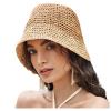 Fashion Women's Patchwork Tassels Straw Hat Sun Shade Empty Top Fisherman Hat Sunscreen Bucket Hat Sun Visor (Khaki, One Size) view 2
