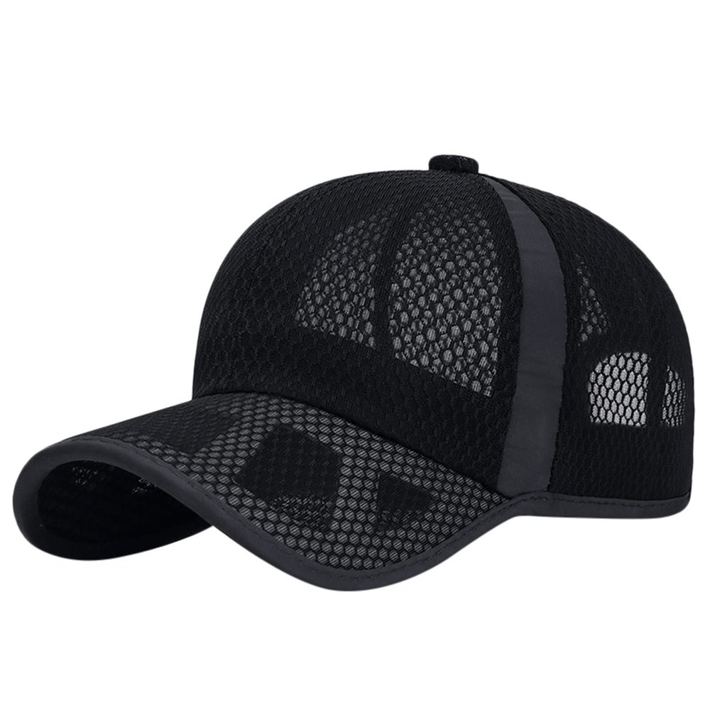 Casual Women Men Classic Mesh Baseball Sun Visors Cap Soft Unconstructed Adjustable Size Dad Hat Patchwork Sunscreen Hat (Black, One Size)