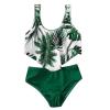 Bathing Suits for Teens Baby Girl Outfit Leaves Print Swimwear Solid Color 2PCS Summer Bikini (Green, 13-14 Years) view 1