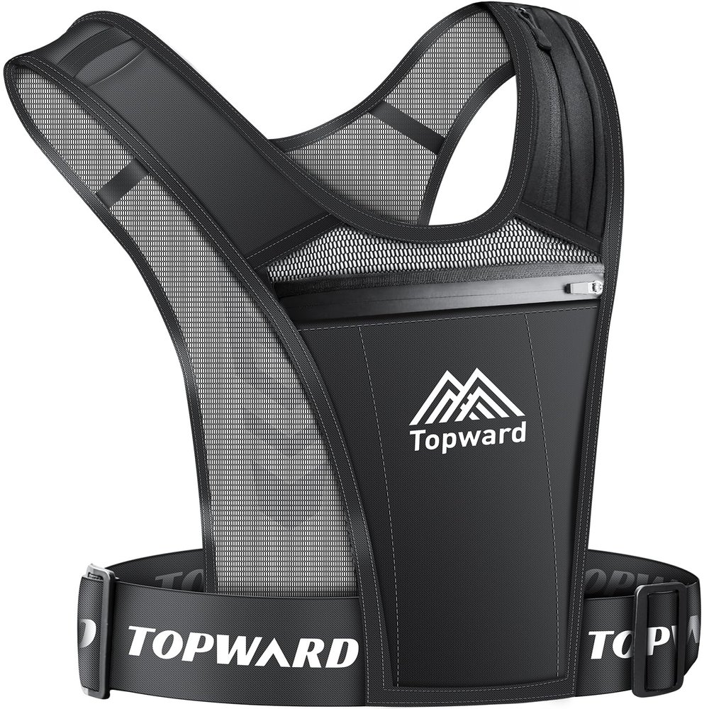 Topward Running Vest Phone Holder for Men Women, Waterproof Cell Phone & Key Pouch, Reflective Hydration Vest Train Free Workout Gear - Lightweight, Breathable Mesh Pockets - Adjustable Waistband