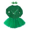 Haase Unlimited Eagle - Philly Sports Long Sleeve Toddler T-Shirt + Tutu Skirt + Bow Headband Set (Long Sleeve Green T-Shirt/Green Tutu, 2T) view 2