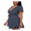 EMERALD SUNDAE Womens Blue Zippered Tie Ruffled Tiered Lined Printed Flutter Sleeve Surplice Neckline Short Evening Fit + Flare Dress 5 view 3
