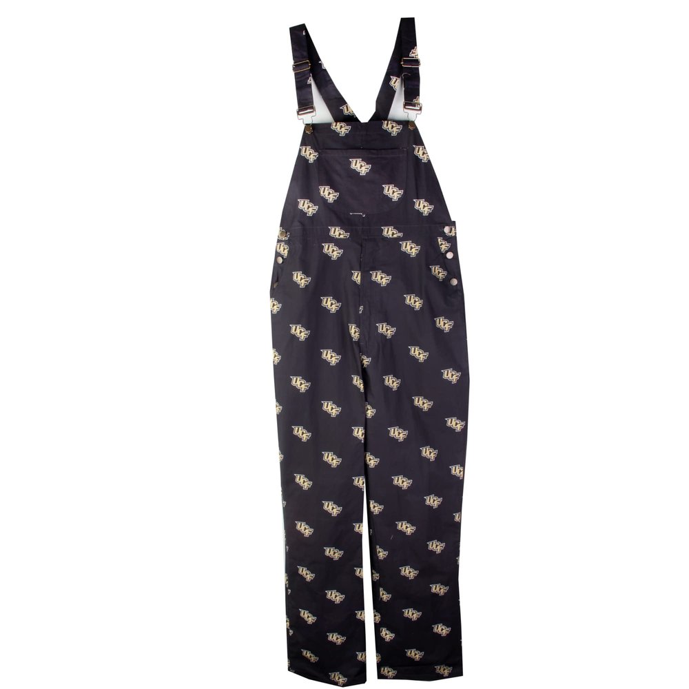 Wes and Willy Mens College Gameday Tailgating Lightweight Fashion Overalls (Central Florida Knights, Logo Black, Medium)