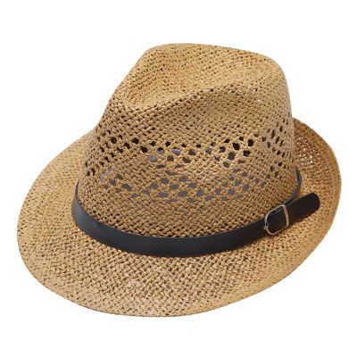 Adult Unisex Summer Fashion Sunscreen Straw Cap Beach Casual Cowboy Hat Leather Hat for Men Khaki