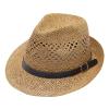 Adult Unisex Summer Fashion Sunscreen Straw Cap Beach Casual Cowboy Hat Leather Hat for Men Khaki view 1