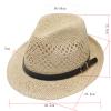 Adult Unisex Summer Fashion Sunscreen Straw Cap Beach Casual Cowboy Hat Leather Hat for Men Khaki view 2