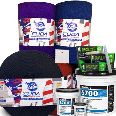 Trailer Hardware Kit-Cuda Boat Trailer Bunk Carpet 9 Inch Wide-FOREVER44-Blue 9" x 13Ft-1000 Staples / 2 Quarts/Trowel-Cuda Bunk Carpet for Boat Trailers Waterproof Forever Kit44