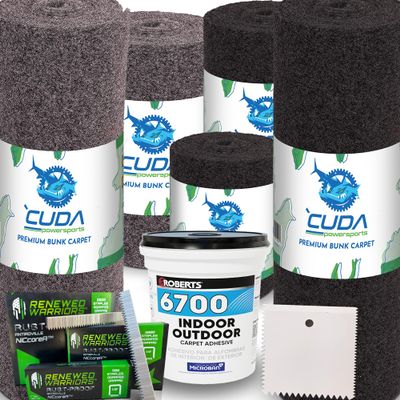 Trailer Hardware Kit-Cuda Boat Trailer Bunk Carpet 18 Inch Wide-PREMIUM30-Charcoal 18" x 100Ft-500 Staples-Pontoon Bunk Carpet Waterproof Premium Kit30