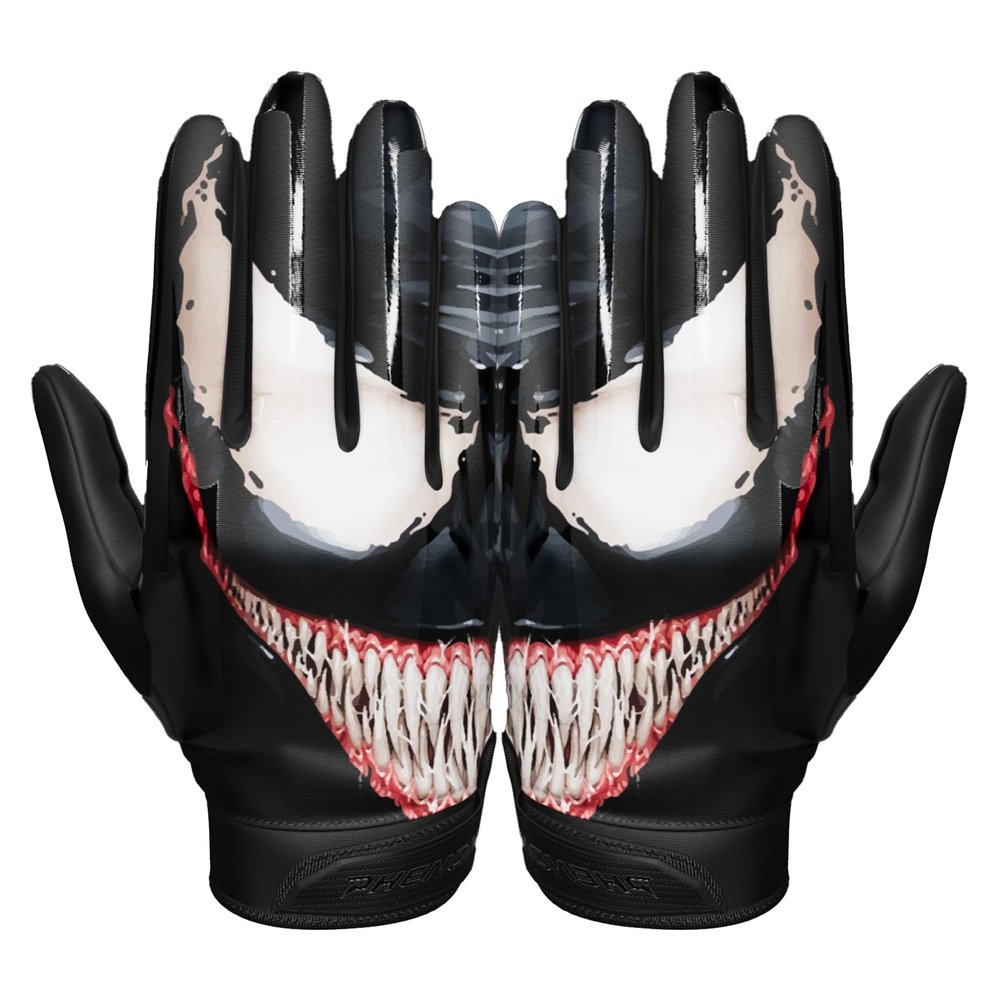 Phenom Elite Villain Football Gloves  VPS3 | Black Limited Edition | Lightweight, Super Sticky Receiver Gloves for Adults & Kids (X, Large)