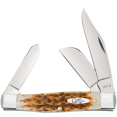 Case XX WR POCKET KNIFE LARGE STOCKMAN AMBER JIG BONE, ITEM 10724, LENGTH CLOSED 4 1/4 INCH (6375 SS)