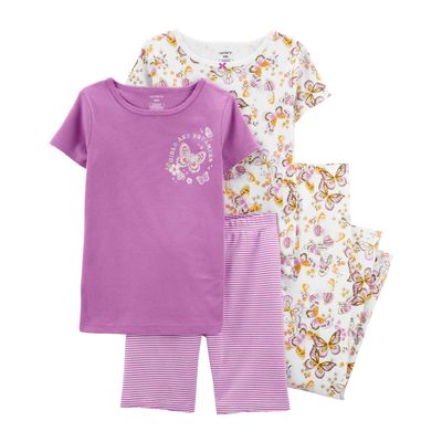 Carter's Girls' 4 Pc Cotton Pajama (Purple Butterfly/Dreamer, 4)