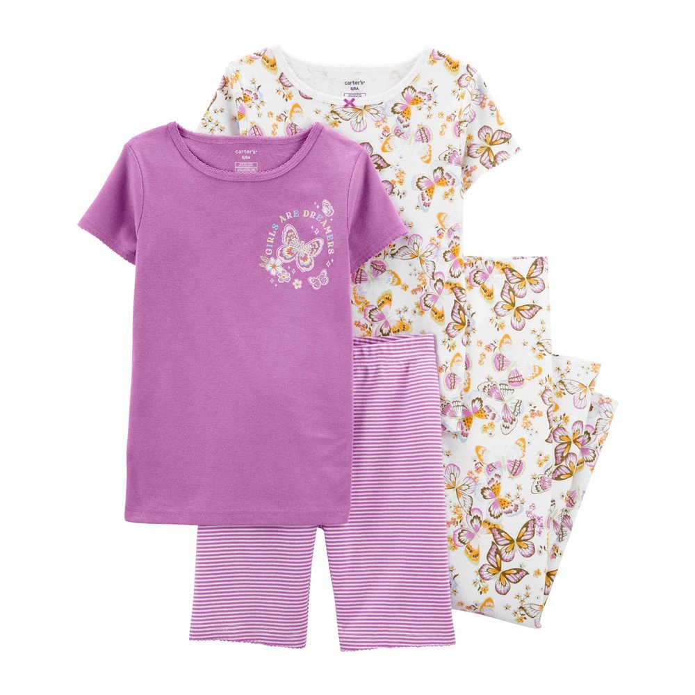 Carter's Girls' 4 Pc Cotton Pajama (Purple Butterfly/Dreamer, 4)