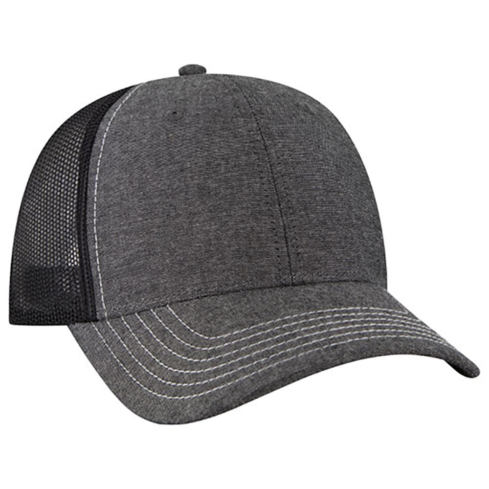 Ashen Fane Low Profile Cotton Blend Chambray Mesh Back Adjustable Snapback Baseball Hat, Black Ver.2