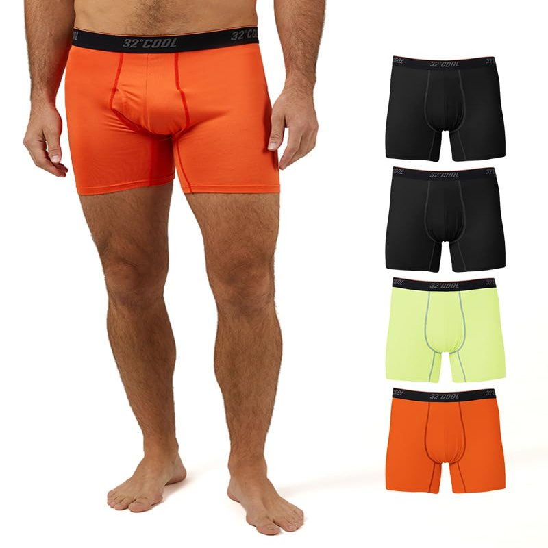 32 Degrees Mens 4 Pack Cool Active Boxer Brief | Anti-Odor | Quick Drying | 4-Way Stretch, 2 Black/Citrus/Orange, XX-Large