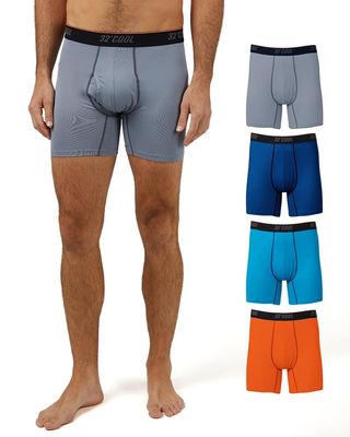 32 Degrees Mens 4 Pack Cool Active Boxer Brief | Anti-Odor | Quick Drying | 4-Way Stretch, Emotion/Neon/Orange/Grey, XX-Large