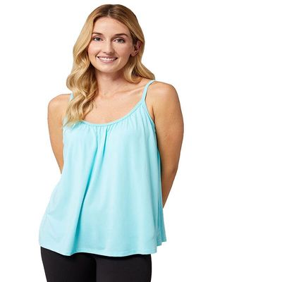 32 Degrees Women's Cool Flowy Bra Cami | with Built-in Cups | Relaxed Fit | Adjustable Spaghetti Strap, Leisure Teal, Medium