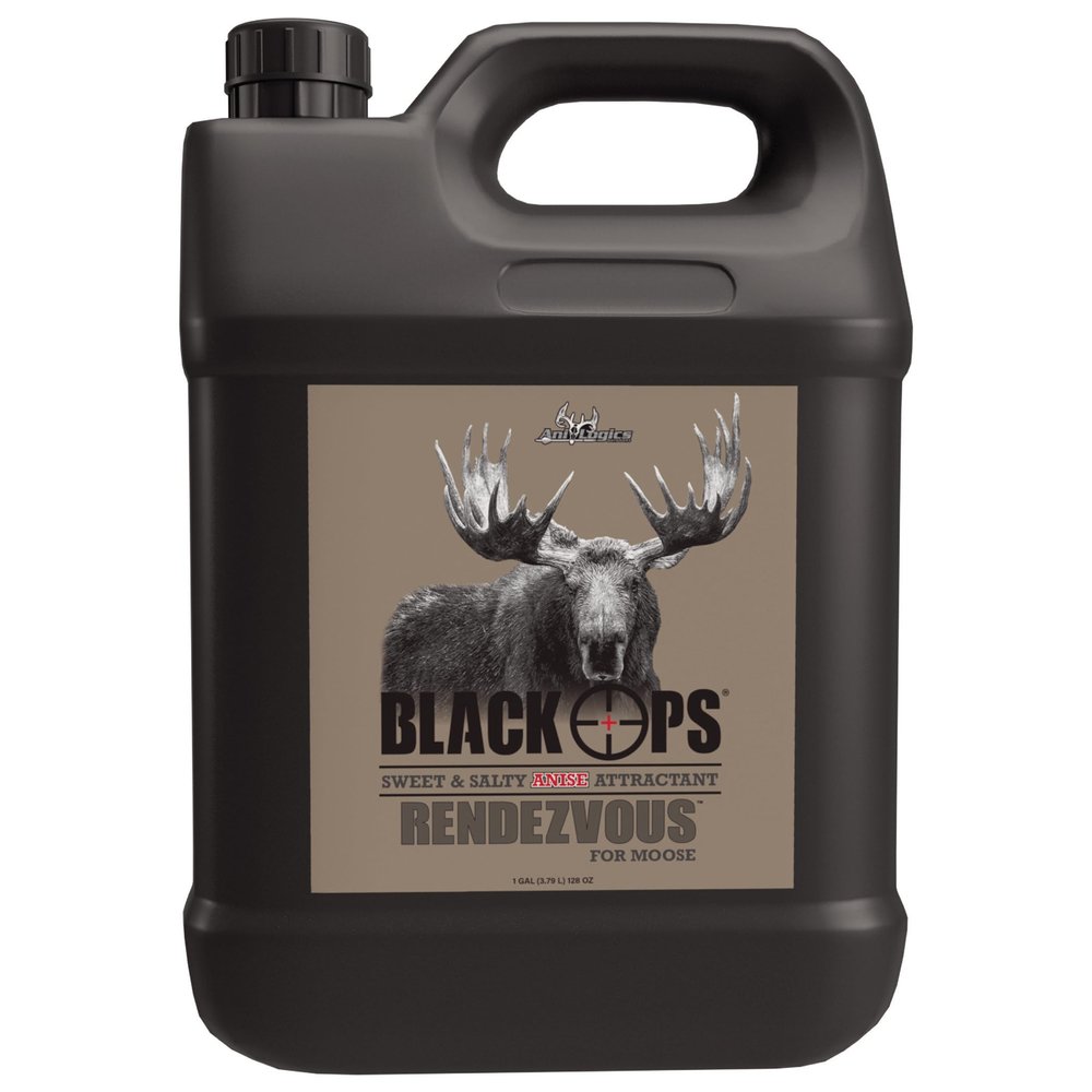ANI-Logics Black Ops Rendezvous Anise Liquid Moose Attractant - Sweet & Salty Anise Scent - Shake-and-Pour - Attracts Bulls & Cows - Use on Logs, Stumps & Ground - 1 Gallon