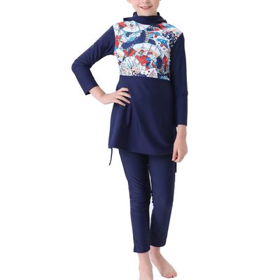 IBTOM Castle Burkni Modest Swimwear for Girls Muslim Swimsuits Long Sleeve Swim Top+Pants +Hijab Bathing Suits Kids Girls Swimming Surfing Rash Guard Outfit Deep Blue 11-12 Years