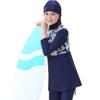 IBTOM Castle Burkni Modest Swimwear for Girls Muslim Swimsuits Long Sleeve Swim Top+Pants +Hijab Bathing Suits Kids Girls Swimming Surfing Rash Guard Outfit Deep Blue 11-12 Years view 3