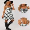 Allegra K Christmas Plaid Dress for Women's Gothic Vintage Lace-Up Dresses Small White view 2