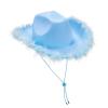 Chloefairy Cowboy Hats for Women,White Pink Cowgirl Hat with Fluffy Feather Trim,Cow Girl Hat Costume Party Play Dress Up (Blue) view 1