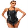 Shinsto Women's Paillette Tassel Latin Dance Gymnastics Leotard Costume Modern Tap Fringed Skirt Black Medium view 3