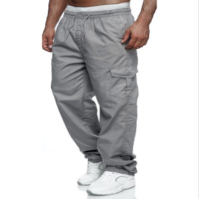Men's Cargo Pants Relaxed Fit Sport Pants Jogger Sweatpants Drawstring Outdoor Trousers with Pockets LightGray XL