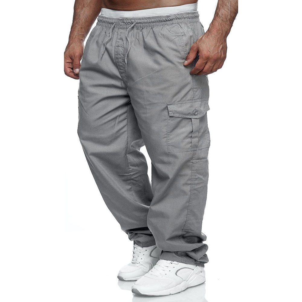 Men's Cargo Pants Relaxed Fit Sport Pants Jogger Sweatpants Drawstring Outdoor Trousers with Pockets LightGray XL