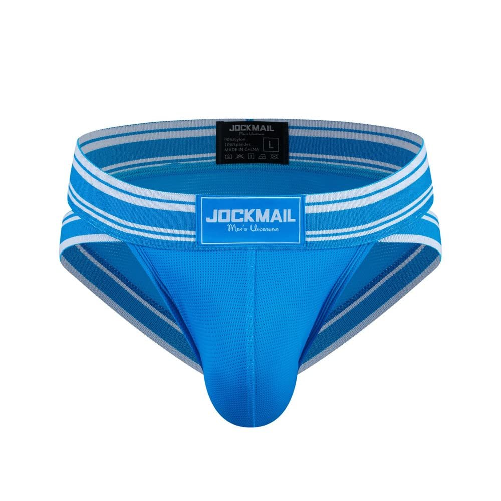 JOCKMAIL Mesh Athletic Supporters Mens Briefs Underwear Comfort Male Underwear for Gym Sport (as1, alpha, m, regular, regular, Blue)