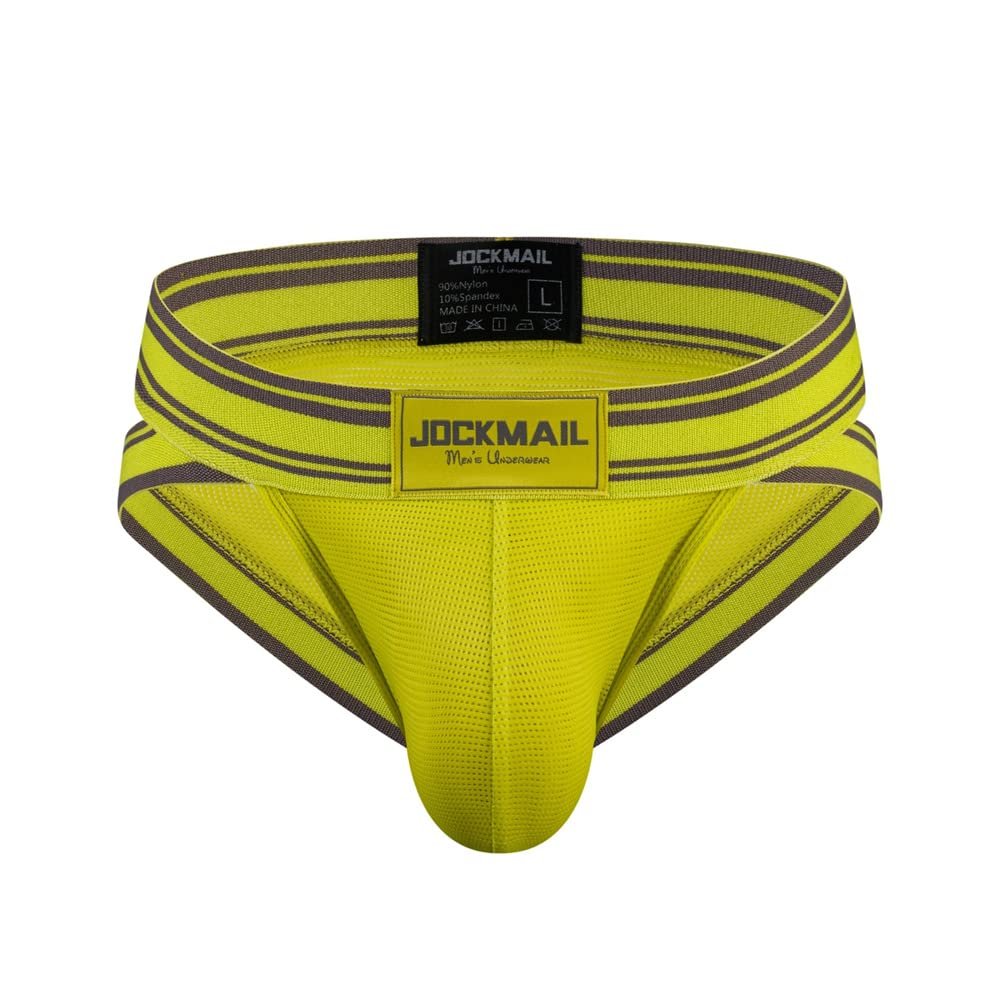 JOCKMAIL Mesh Athletic Supporters Mens Briefs Underwear Comfort Male Underwear for Gym Sport (as1, alpha, l, regular, regular, Yellow)