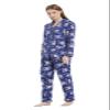amaxer Women's Warm Pjs Flannel Pajamas Set 100% Cotton Sleepwear Button Pajama,Pink flowers with dark blue background,L view 4