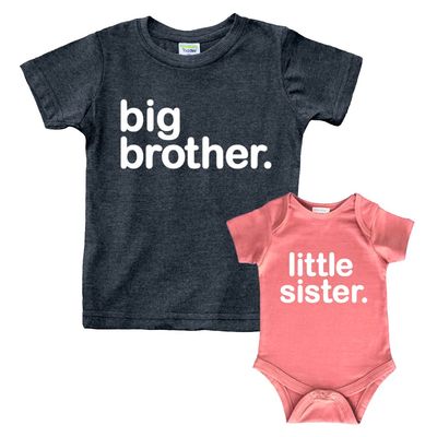 Big Brother Little Sister Outfits Shirt Sibling Shirts Matching Baby Newborn Girl Outfit (Charcoal Black/Mauve, Kids (4T) / Baby (NB))