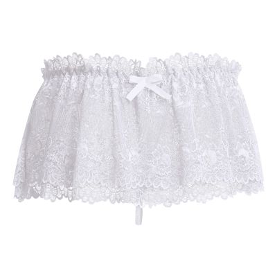 ABAFIP Men's Lace Lingerie Crossdressing Sissy Skirted Panties Low Waist Mesh Sheer G-string Thong Bikini Briefs Underwear White XX-Large