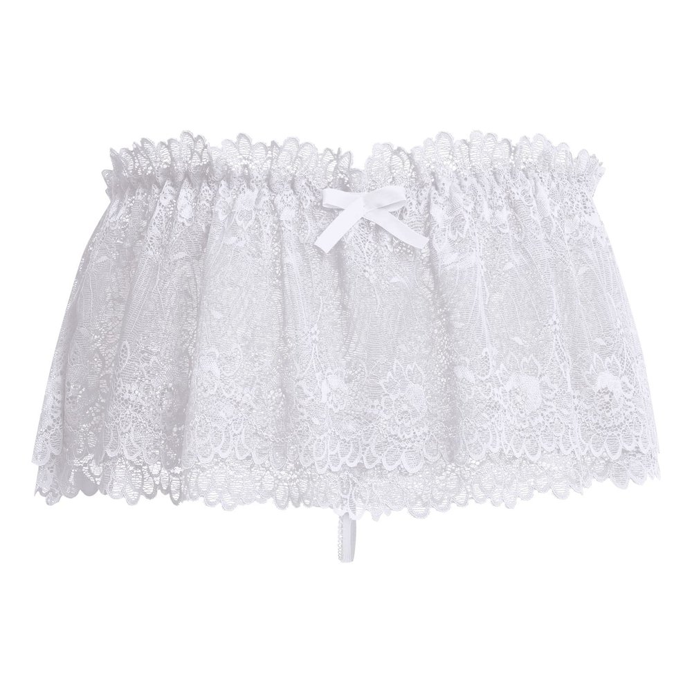 ABAFIP Men's Lace Lingerie Crossdressing Sissy Skirted Panties Low Waist Mesh Sheer G-string Thong Bikini Briefs Underwear White XX-Large