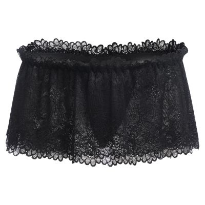 ABAFIP Men's Lace Lingerie Crossdressing Sissy Skirted Panties Low Waist Mesh Sheer G-string Thong Bikini Briefs Underwear Black Large