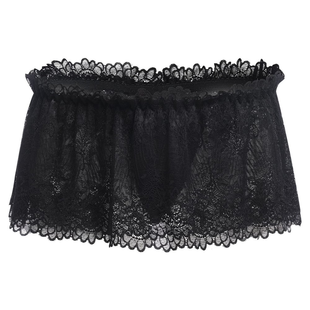 ABAFIP Men's Lace Lingerie Crossdressing Sissy Skirted Panties Low Waist Mesh Sheer G-string Thong Bikini Briefs Underwear Black Large
