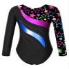 easyforever Girls Gymnastics Leotard Shiny Rhinestone Long Sleeves Colorful Pattern Print Bodysuit Unitard Dancewear Star Black 4 Years view 2