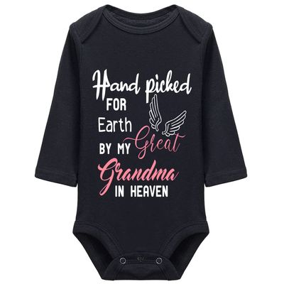 Hand Picked for Earth by My Great Grandma in Heaven Baby Bodysuit Long Sleeve Infant Clothes